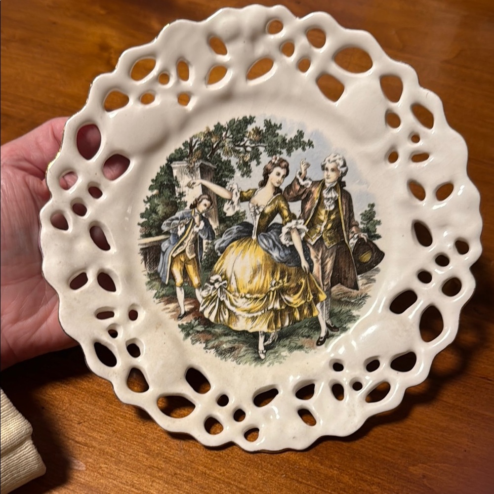 Vintage French Country Decorative Plate with Elegant Scene
